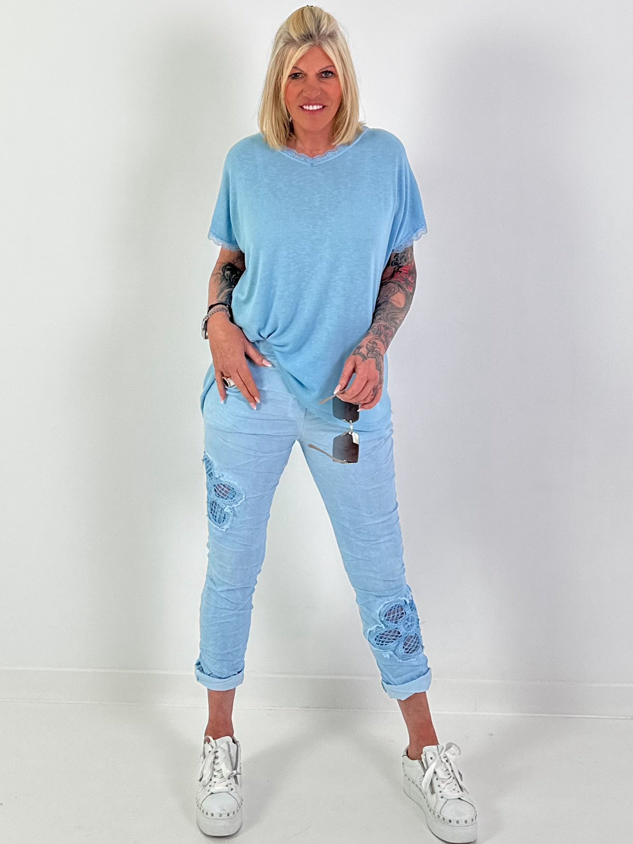 T-Shirt with Back Tie - Light Blue