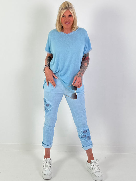 T-shirt met strik op de rug - lichtblauw