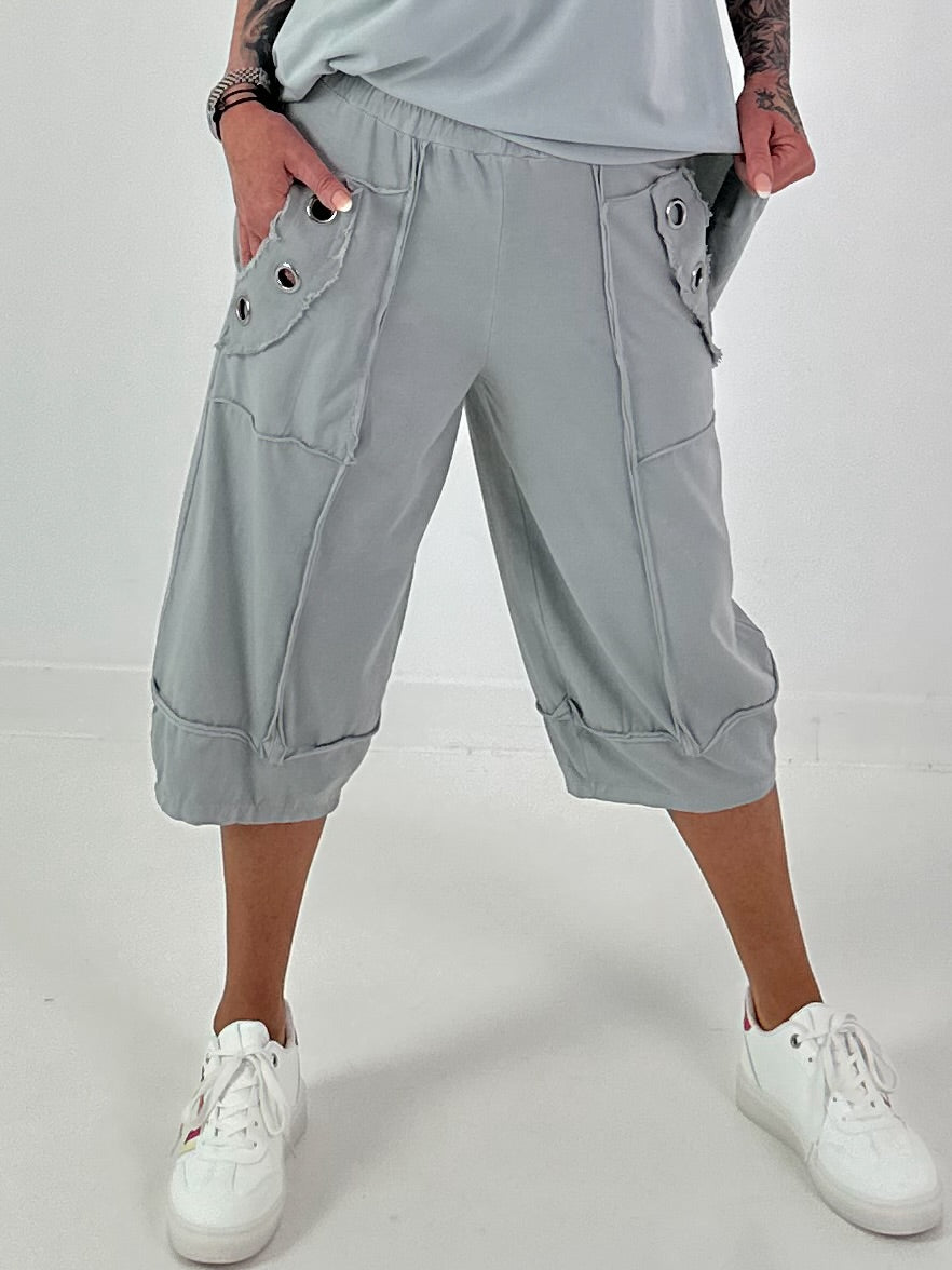 Casual Sweatpants with Eyelet Details - Grey