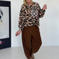Sweater im Allover-Leo-Print mit Strass- und Glitzer Smileys - beige-mehrfarbig