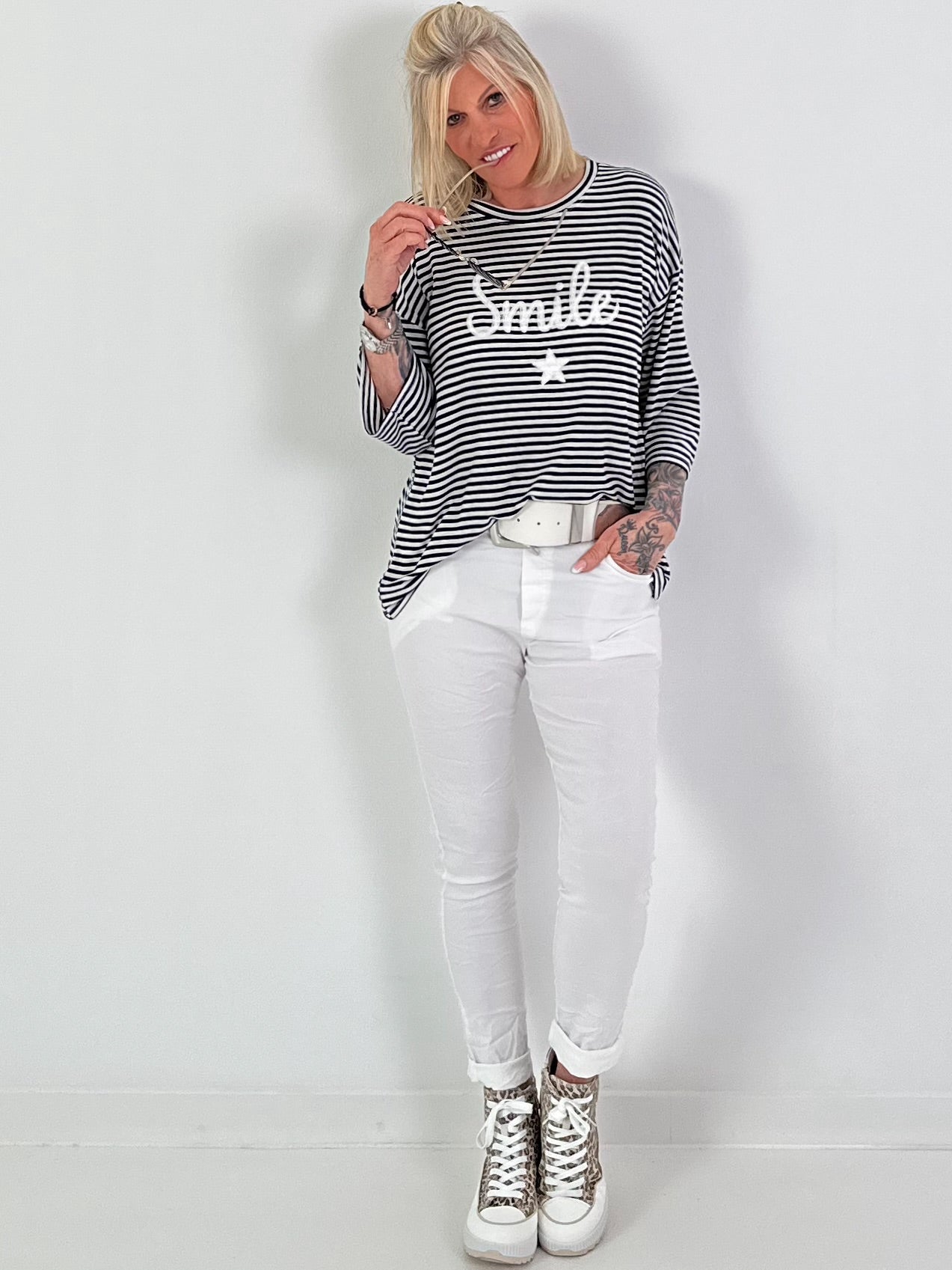 Shirt mit Streifen Smile - schwarz-weiss