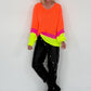 Pullover mit V-Ausschnitt - neonorange-mehrfarbig