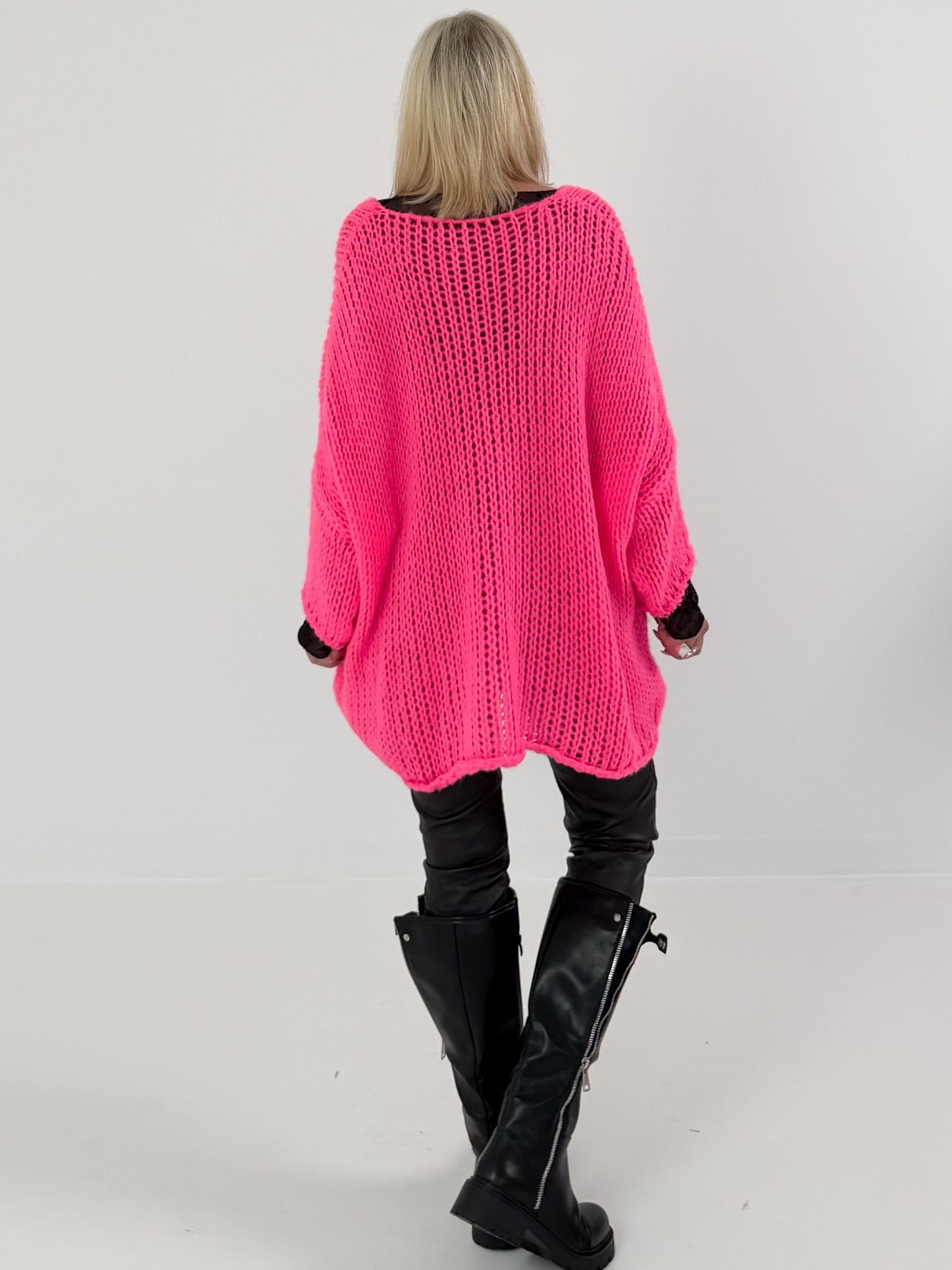 Soft Oversized Chunky Knit Sweater - neon pink