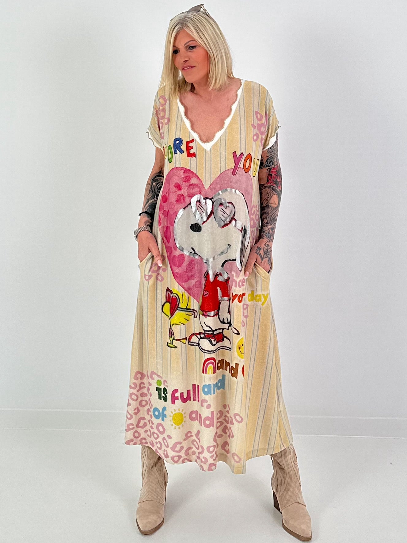 Knitted dress with lurex and dog print - multicolored