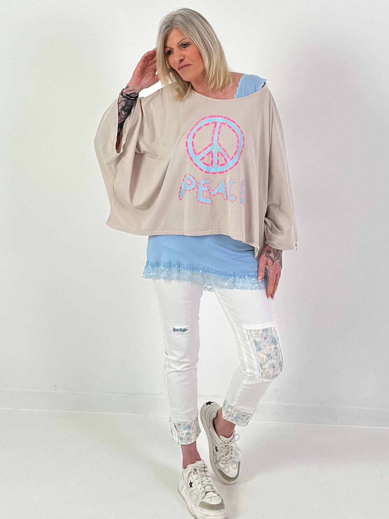 Oversized Shirt Peace - beige