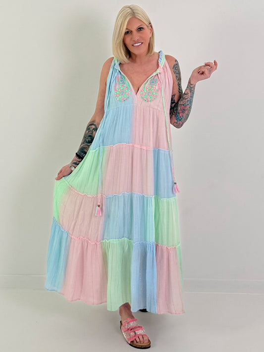 Ibiza Maxikleid - rosa-mint-hellblau