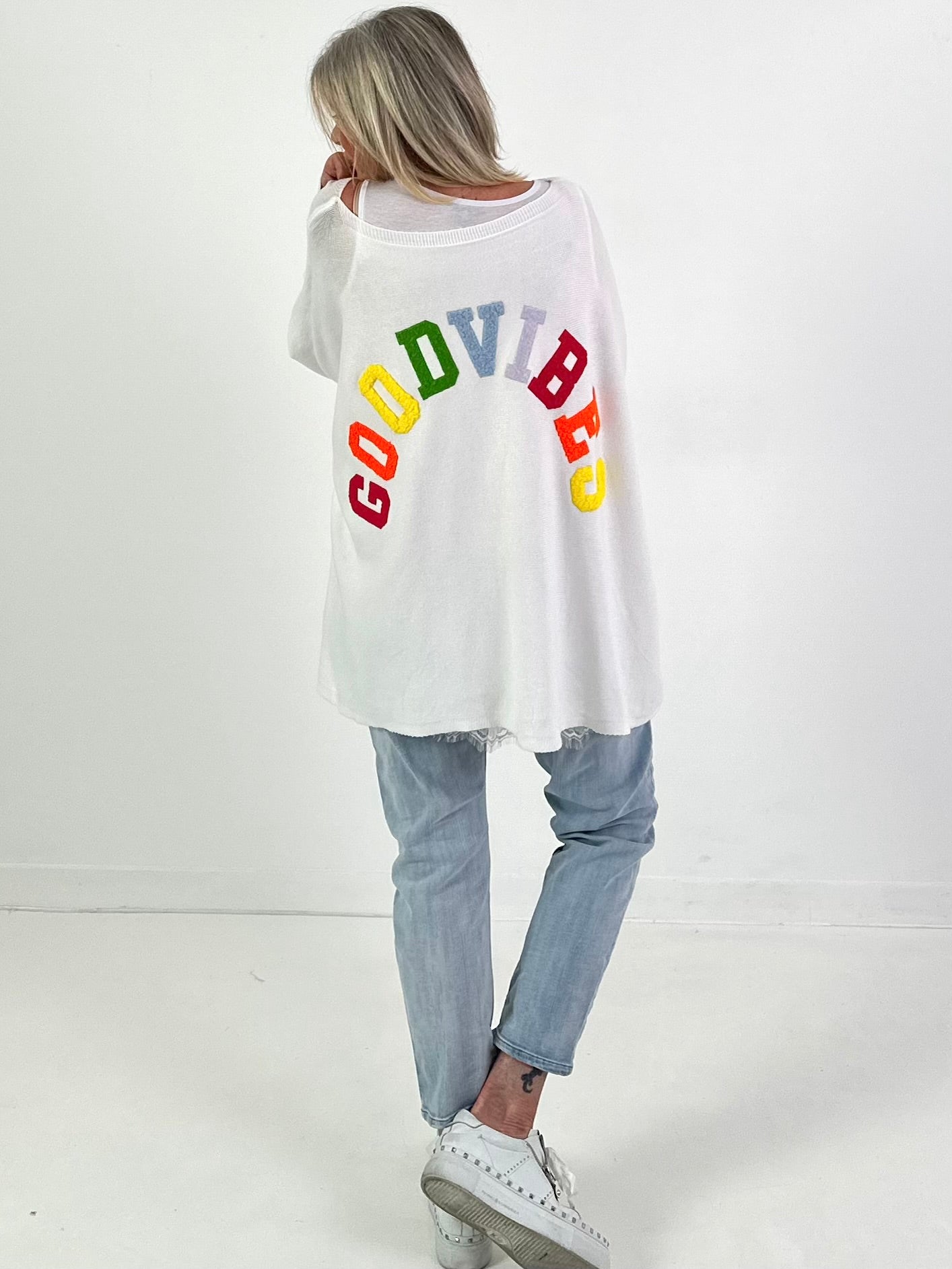 Pullover Good Vibes - weiss