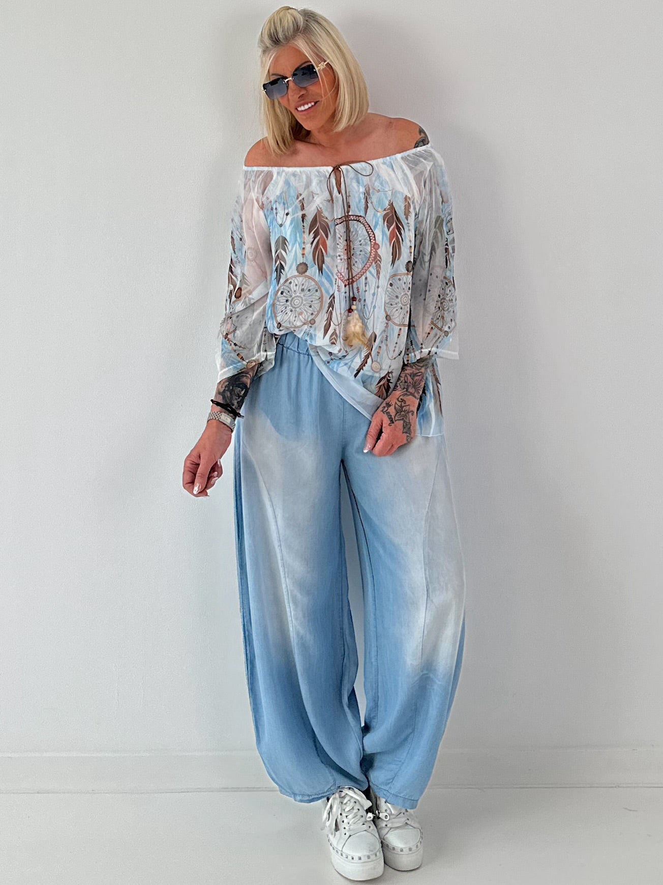 Leichte Ballon Jeans Hose  - hellbau