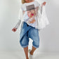 Shirt mit Print und Spitzen Layering - weiss-mehrfarbig