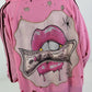 Stylische Sweatshirt Jacke mit großem Rückenpatch Dollar- rosa