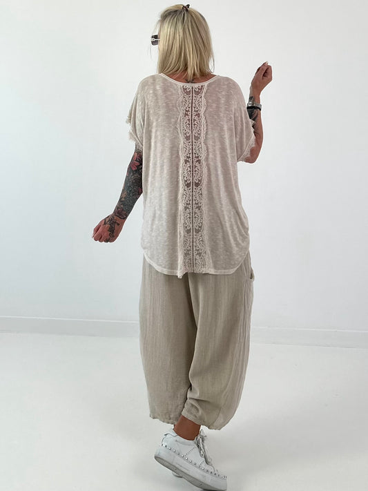 Feinstrickshirt mit raffiniertem Rückenteil - beige