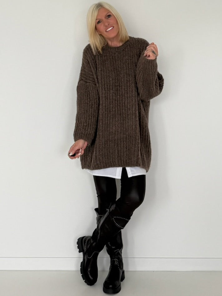 Rippstrickpullover - taupe