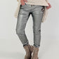 Vegan Leather Trousers with Patch - Silver-Grey