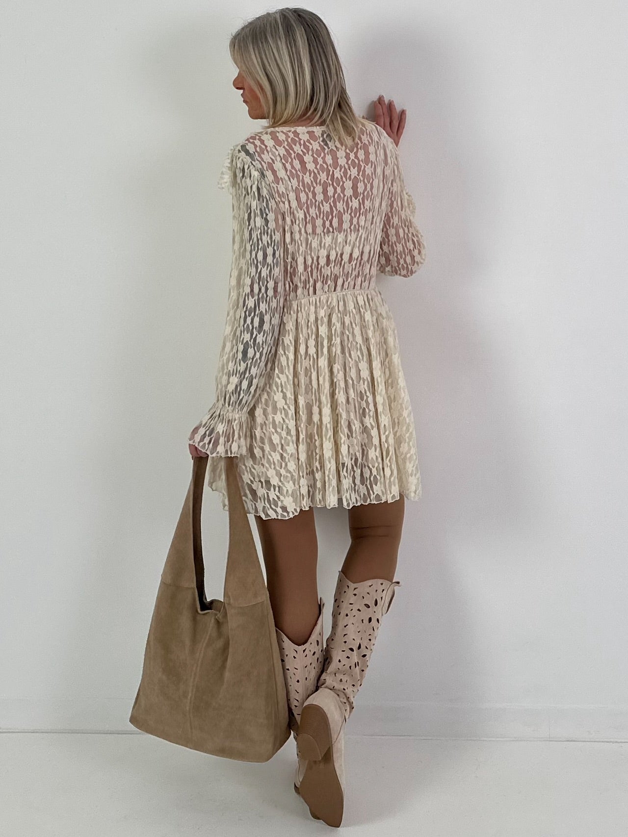 Kleid/Tunika aus Spitze - beige