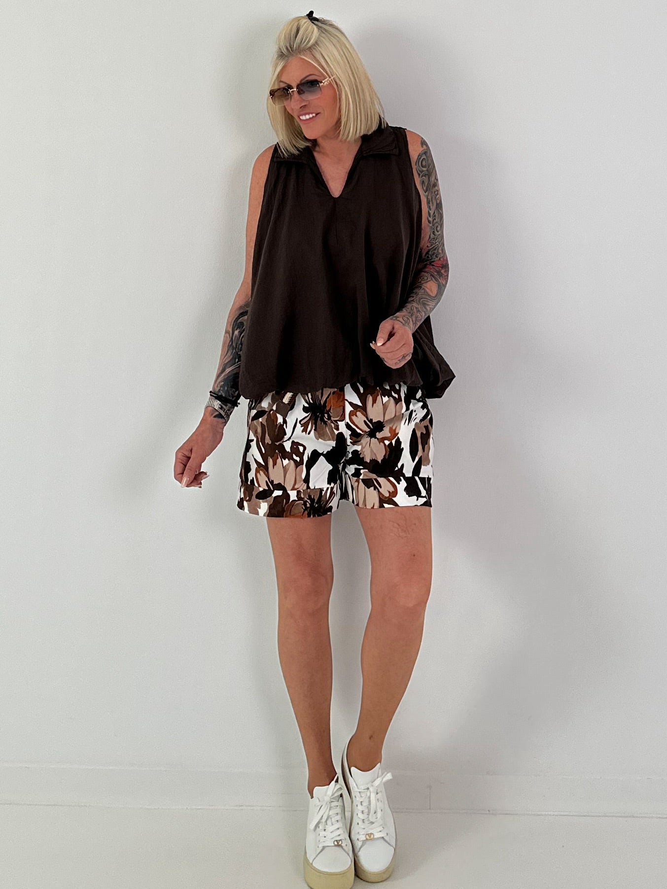 Ballon Blusen Top mit V-Neck - schoko
