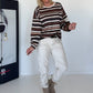 Sweater mit Allover-Streifen-Print - grau-mehrfarbig