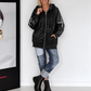 Jacke im Materialmix mit Pailletten und Strasskreuz - schwarz