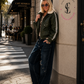 Stylish pilot jacket in leather look - olive