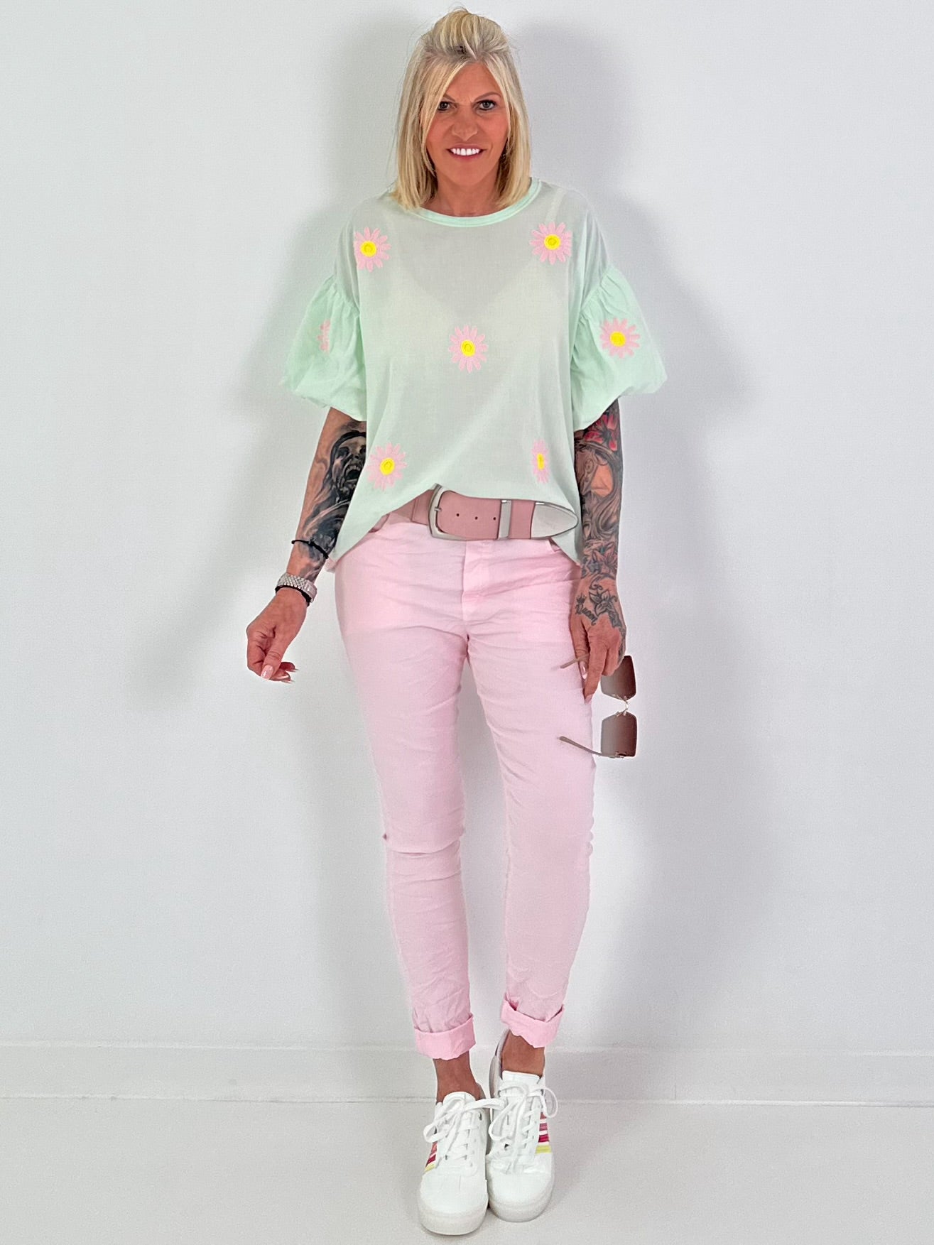 Blusenshirt met pofmouwen - mint