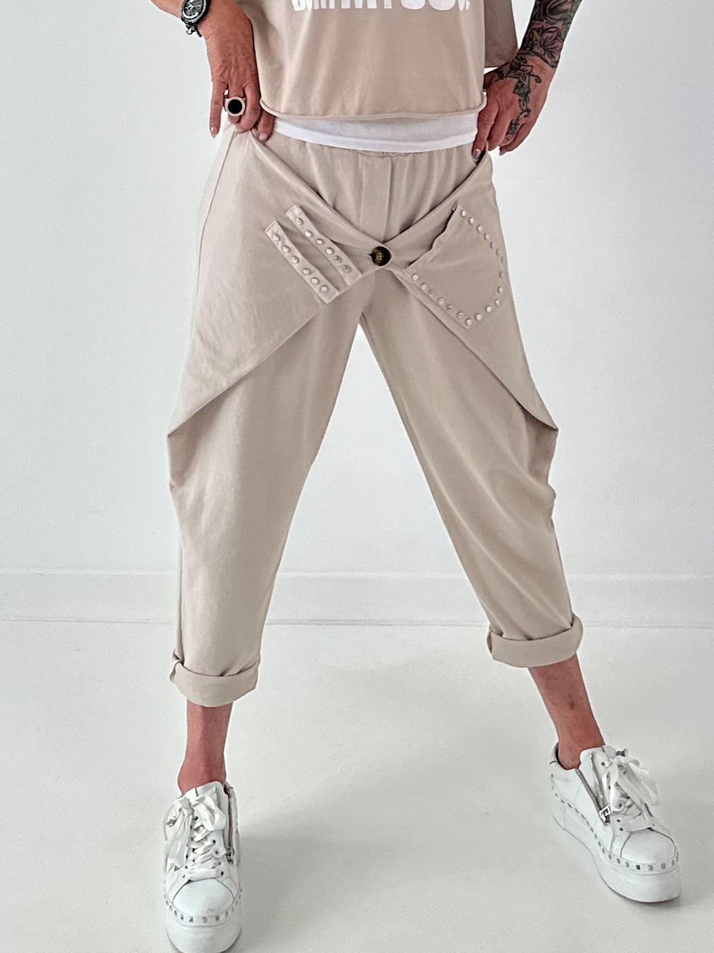 Sweatshirt Hose mit lässigen Details - beige