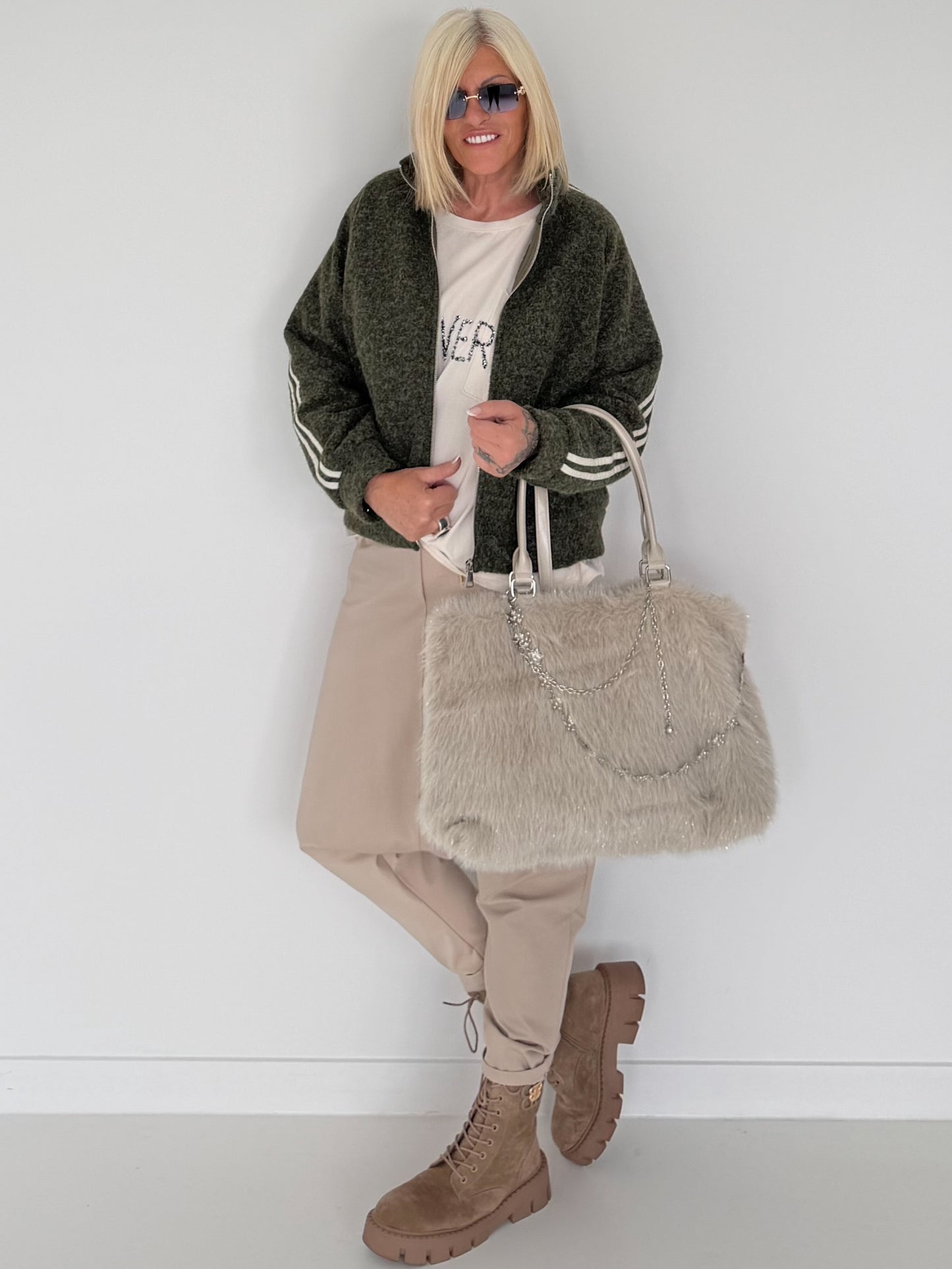 Jacke mit Streifen-Details - oliv