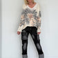Pullover mit V-Ausschnitt und Botanical-Print - creme-anthrazit