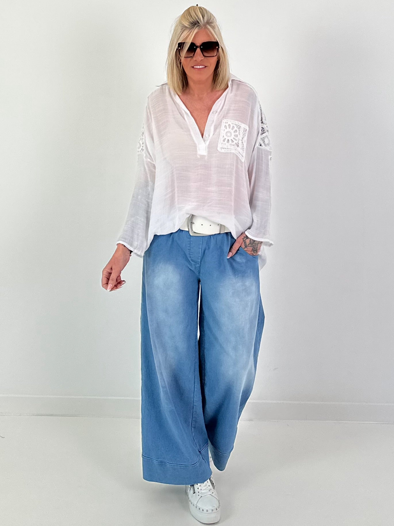 Tunic with crochet inserts - white