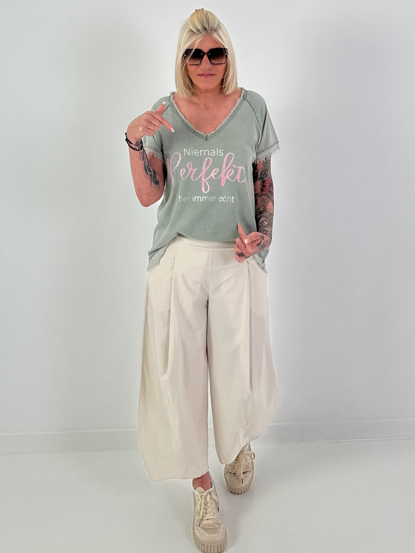 T-Shirt with statement print - khaki