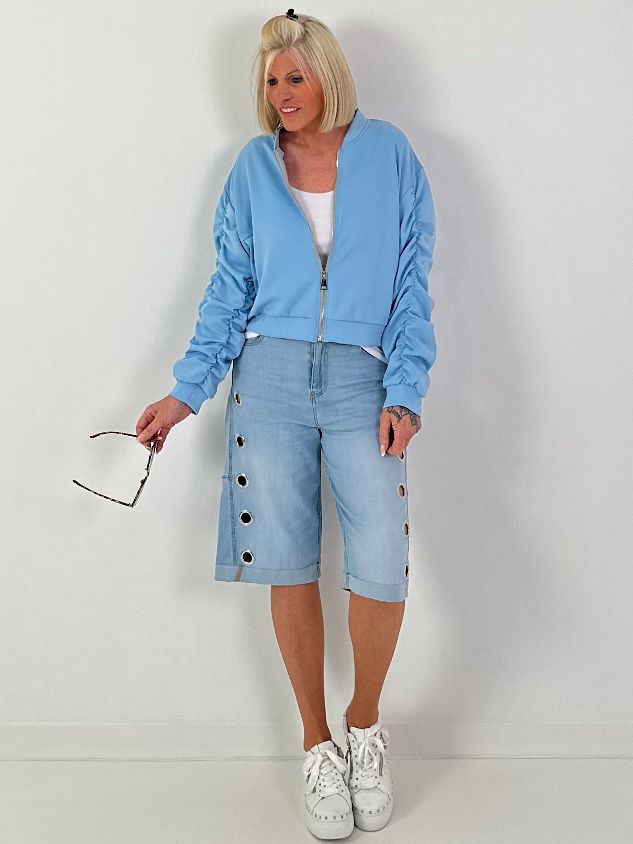 Bomber jacket with gathered sleeves - light blue