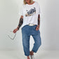T-Shirt mit Schuhprint - weiss-dunkelblau