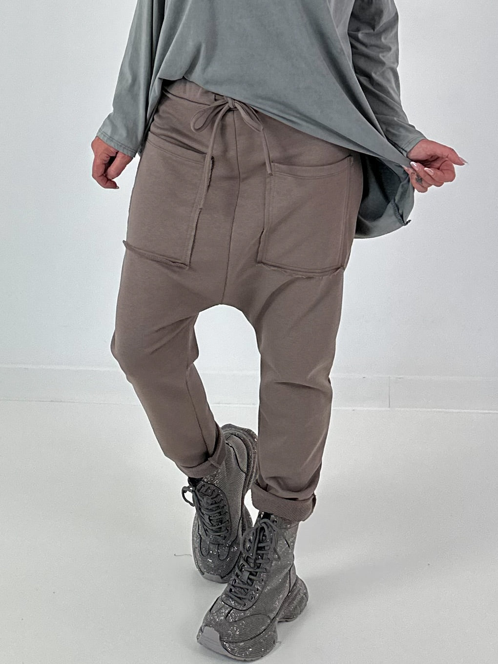 Sweatshirt Baggy mit aufgesetzten Taschen - taupe