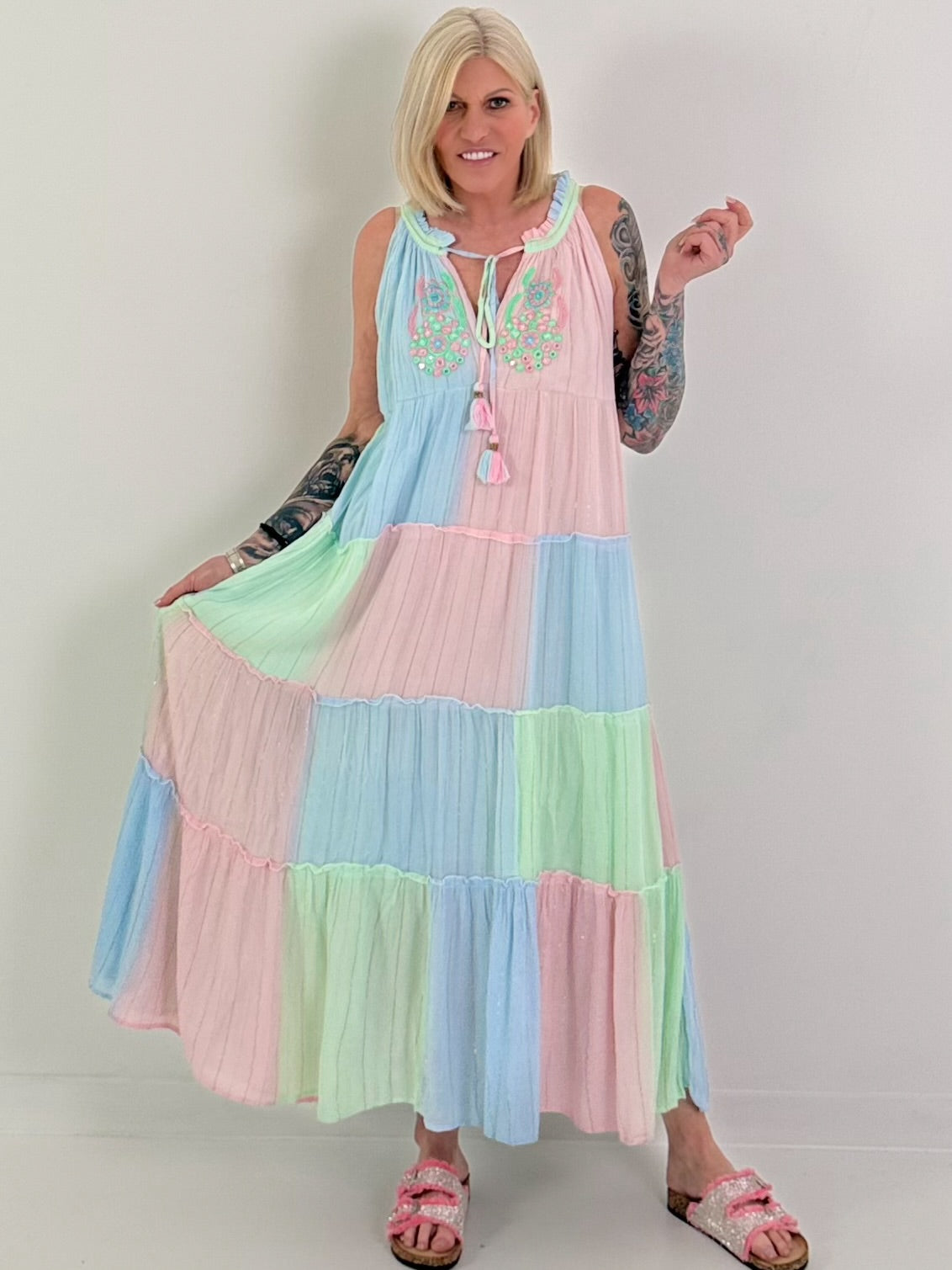 Ibiza Maxikleid - rosa-mint-hellblau