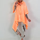 Oversized Bluse asymmetrisch mit Krawatte - neonorange