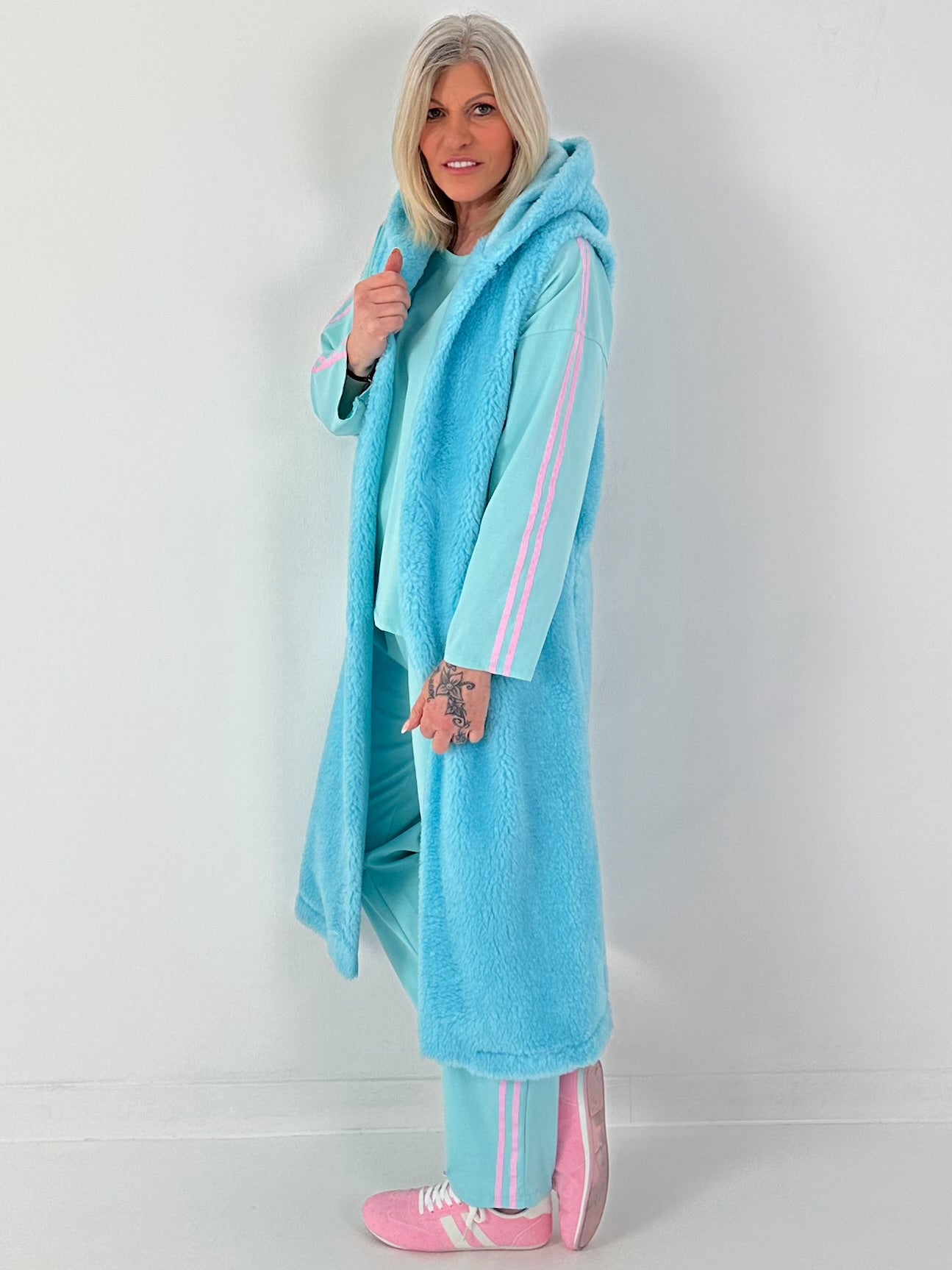 Long Teddy Weste - türkis