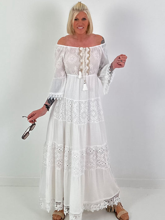 Boho Embroidered Dress - White