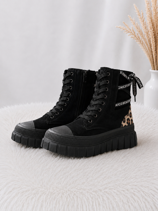 High-top sneakers in suede look - black-leopard