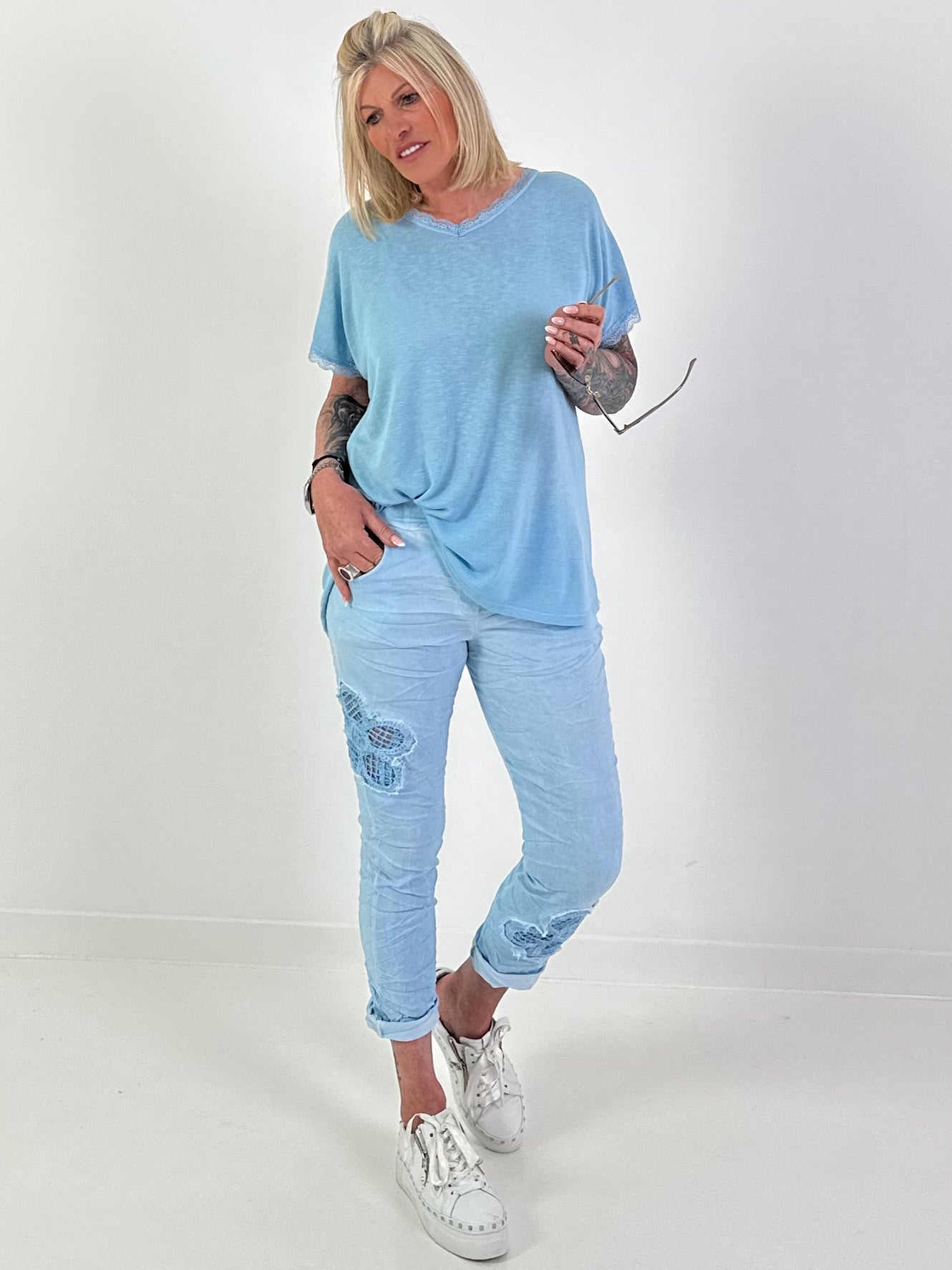 T-Shirt with Back Tie - Light Blue