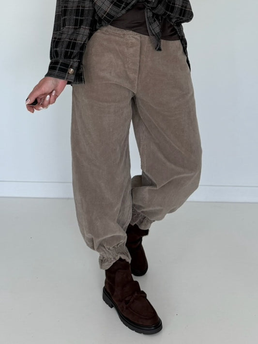 Cord-Pumphose mit Gürtel - taupe
