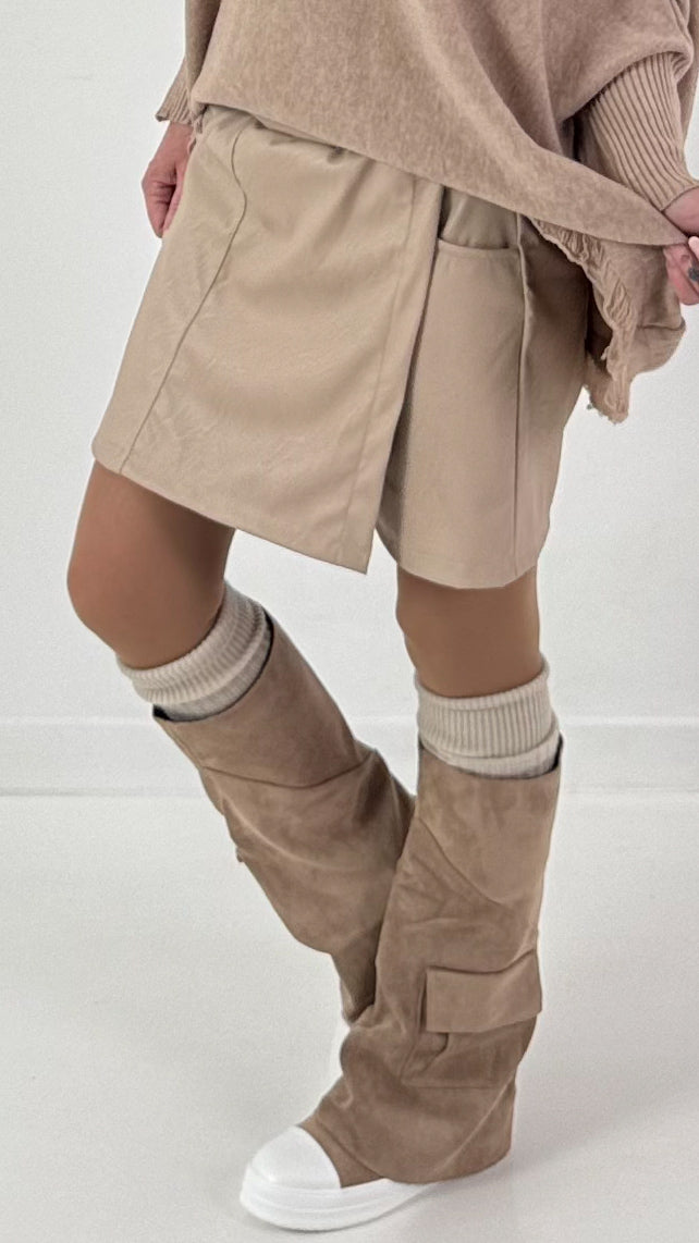 Skirt shorts in leather look model "Smooth Edge" - beige