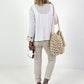 Boho Linen Jacket with Crochet Cuffs - White