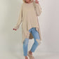 Oversized Long-Shirt mit seitlichen Spitzeneinsätzen - beige