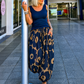 Leichte Pumphose mit floralem Print  - blau-camel