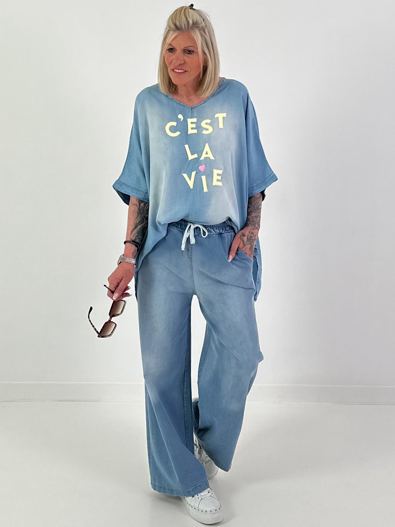 Oversized Jeans Shirt C'est La Vie - blue