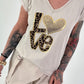 Love T-shirt with leopard and sequin details - beige