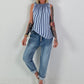 Striped top with ruffled collar - light blue-blue
