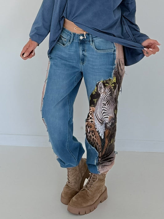 Jogg-Jeans im Used Look Zebra - denim