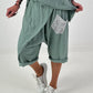 Kurze Leinen Baggy mit Überwurf und Paillettendetails - khaki