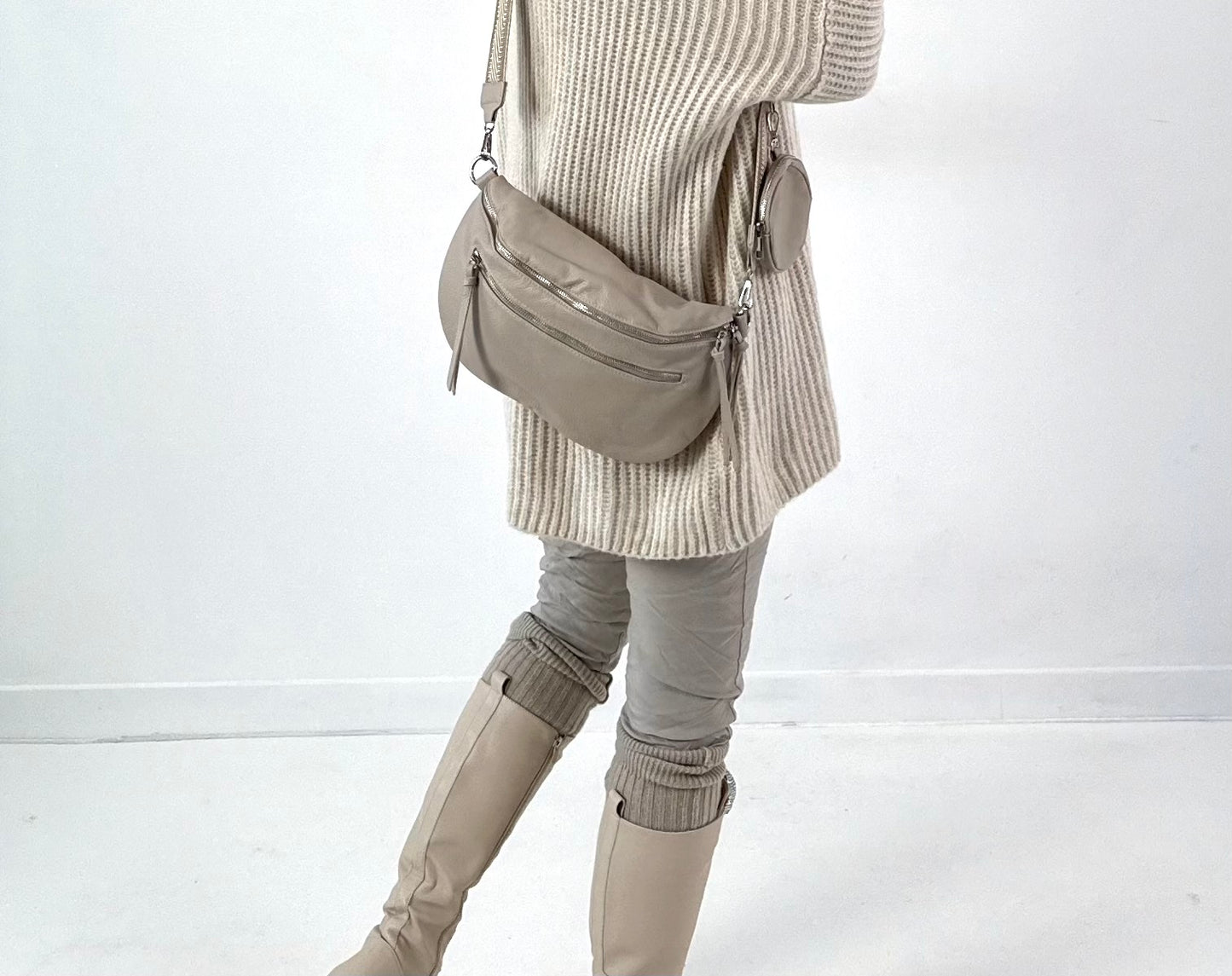 Crossbody bag in leather look, model "The Edit Bag" - beige