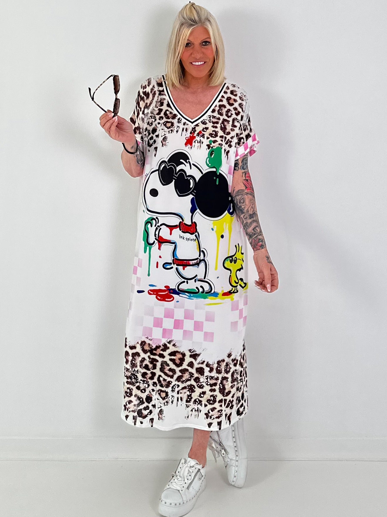 Kleid mit print-Mix - weiss-rosa-mehrfarbig