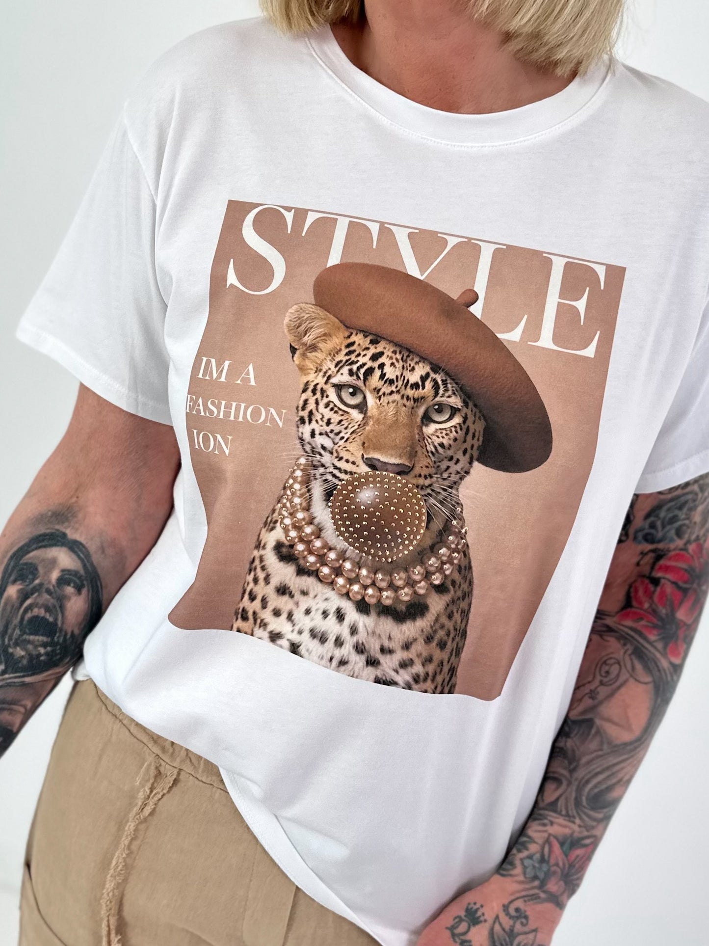 T-Shirt Fashion Leopard - weiss